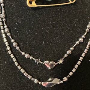 Bundle of 3 hematite choker necklace 14” and bracelet 7” length